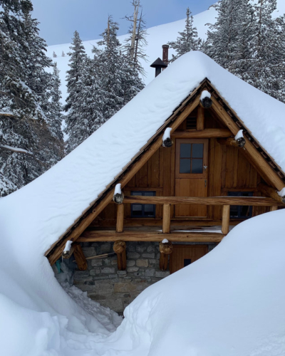 Pear Lake Winter Hut in snow